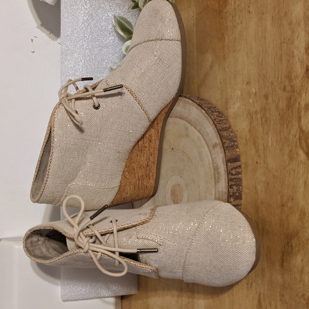 New Toms Desert Wedge Espadrilles Booties Metallic Jute Womens 10